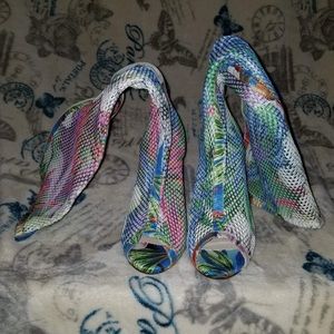 Mesh peep toe boots